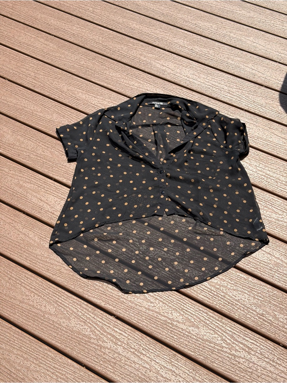 Forever 21 Sheer Black Polka Dot High Low Blouse L